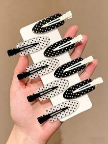 8/4pcs Black & White Polka Dot Seamless Hair Clips, Fashionable Bangs & Messy Bun Hair Clips, Suitable For Dates, Beach Vacation, Dress Matching, Outings, Gifts - Multicolor - View 9