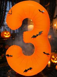 40 Inch Orange Halloween Number Foil Balloons 0-9, With Bat Stickers, Giant Helium Number Balloons, Suitable For Spooky Birthday Party Halloween Photo Booth Decoration - Fluorescent - View 5