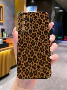 1pc Skull Leopard Print Camera Protection Phone Case UV Printed Compatible With Samsung/Galaxy/ Android Models - Black - View 3