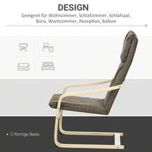 Silla relajante, silla mecedora con reposacabezas, aspecto de lino, madera de abedul, marrón, On-Site - Marrón + Lino - Ver 5