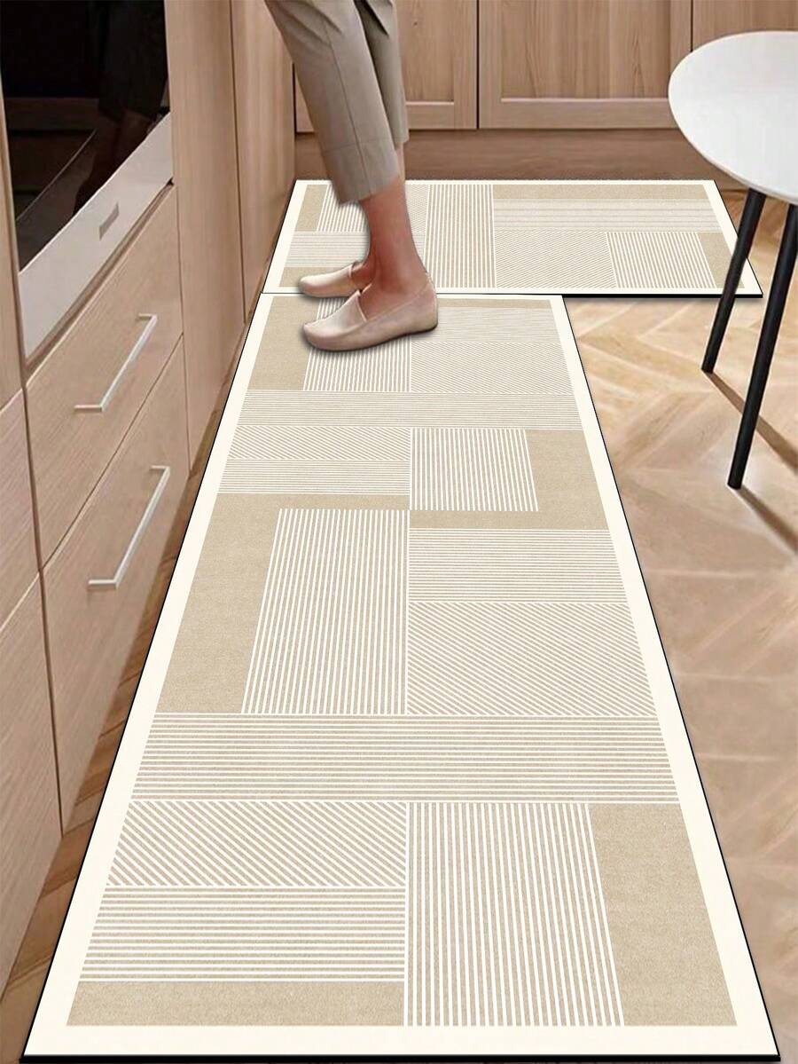 1 pieza de alfombra de cocina con patrón de patchwork a rayas y amortiguación de goma, una alfombra absorbente de agua que es fácil de limpiar y adecuada para usar en cocinas, baños y otras áreas. Es adecuada para usar durante todo el año y para varias festividades. - Multicolor - Ver 1
