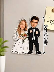 Custom Photo Bride Groom Acrylic Fridge Magnet, Couple Portrait. Personalized Wedding Keepsake Decor, Ideal Bridal Shower Engagement Kitchen Ornament. - Multicolor - View 6