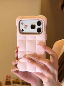 Summer Candy Color 3D Egg Waffle 17 Pro Max Phone Case 15 New 17 Pro Viral Women's Style 13 Creative 18 Pro Max Full Coverage Anti-Drop 16 Pro Super Cute 17 Protective Cover 18 - Pink - View 1