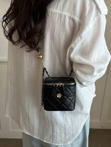 Mini Lightweight Small Bag, Chain Bag, Quilted Bag, Clutch Bag, Bucket Bag, Crossbody Bag, Suitable For Girls, College Students, Middle-Aged People And White-Collar Workers, Applicable For University, Work, Business, Commute, Outdoor, Travel, Picnic And Other Occasions. - Black - View 2