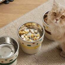 1pc Elevated Stainless Steel Pet Bowl, Suitable For Cats And Dogs, Anti-Slip Anti-Tip High-Foot Cat Food And Water Bowl, Large Capacity Neck-Protecting Dog Feeding Bowl, Suitable For Small And Medium Pets - One Size - View 4