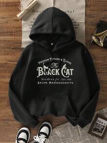Women's Autumn/Winter New Minimalist No-Print Casual Fashion Versatile Thermal-Lined Sweatshirt Sweatshirt - Black - View 3