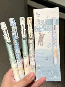4/1pc Ocean Sand Cat Retractable Gel Pen, CS Tip 0.5mm Black Quick-Dry Gel Ink, Cute Aesthetic Stationery, Suitable For Students, Exams, Learning, School Use - Multicolor - View 5