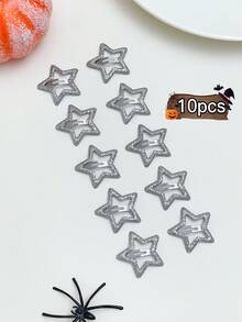 Women's Hollow Glitter Star Halloween Hair Clip Set, Y2K, Orange Purple Silver Shiny Five-Pointed Star BB Side Hair Clips, Women Girls Gothic Halloween "Trick Or Treat" Party Cosplay Daily Hairstyle Accessories, Women's Halloween Hair Accessories, Halloween Accessories, Halloween Costume, Back To School Essentials - Multicolor - View 9