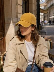 1pc Unisex Solid Color Outdoor Casual Fashion Adjustable Washed Baseball Cap - Yellow - View 2