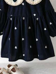 Baby Girl Heart-Shaped Embroidered Casual Lace Patchwork Dress - Navy Blue - View 7