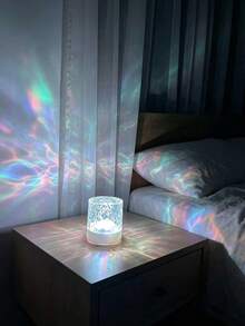 1pc 16-Color Water Ripple Crystal Table Lamp With Touch/Remote Control, Dimmable LED Projector Night Light, USB Powered Atmosphere Relaxing Lamp For Bedroom Decor, Perfect Gift For Girls And Teens Room Decoration | Fashionable Night Light | Bedroom Lamp - Multicolor - View 4