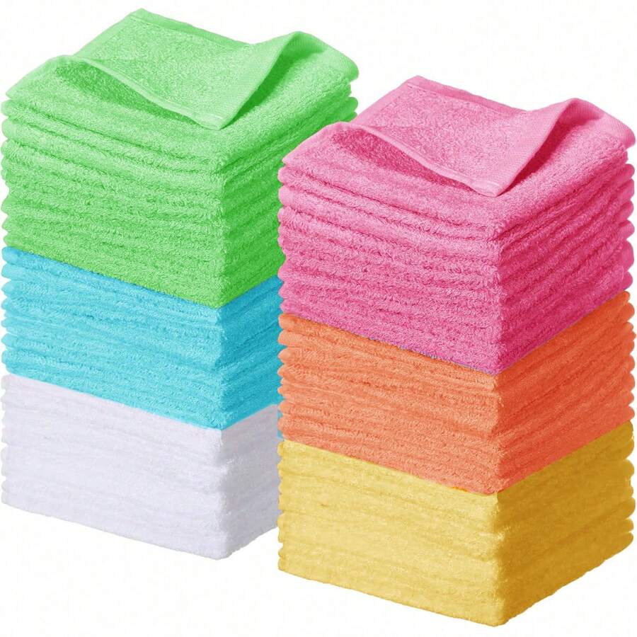 6/12/24/40pcs Bulk Pack Soft Quick-Dry Face Towels, Hand & Face Washcloths, Women's Bathroom Shower Body Cleaning Cloths, Viscose Fiber Multi-Purpose Fingertip Towels (Multi-Color, 10 X 10 Inches) - Multicolor - View 1