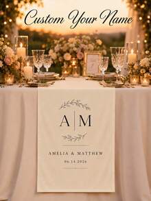Personalized Wedding Tablecloth, Printed With Name And Date Table Runner, Suitable For Wedding Reception Decoration, Bohemian Garden Style, Rustic Bridal Shower Decor - Multicolor - View 2