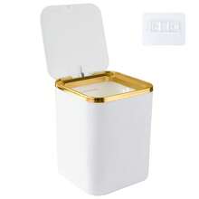 Papelera pequeña con tapa, 2.8 litros, mini papelera de mesa, adecuada para restaurantes, baños, oficinas, dormitorios, hecha de material ABS, ligera y lujosa (Blanco, 1 pieza) - Papelera de escritorio - Ver 1