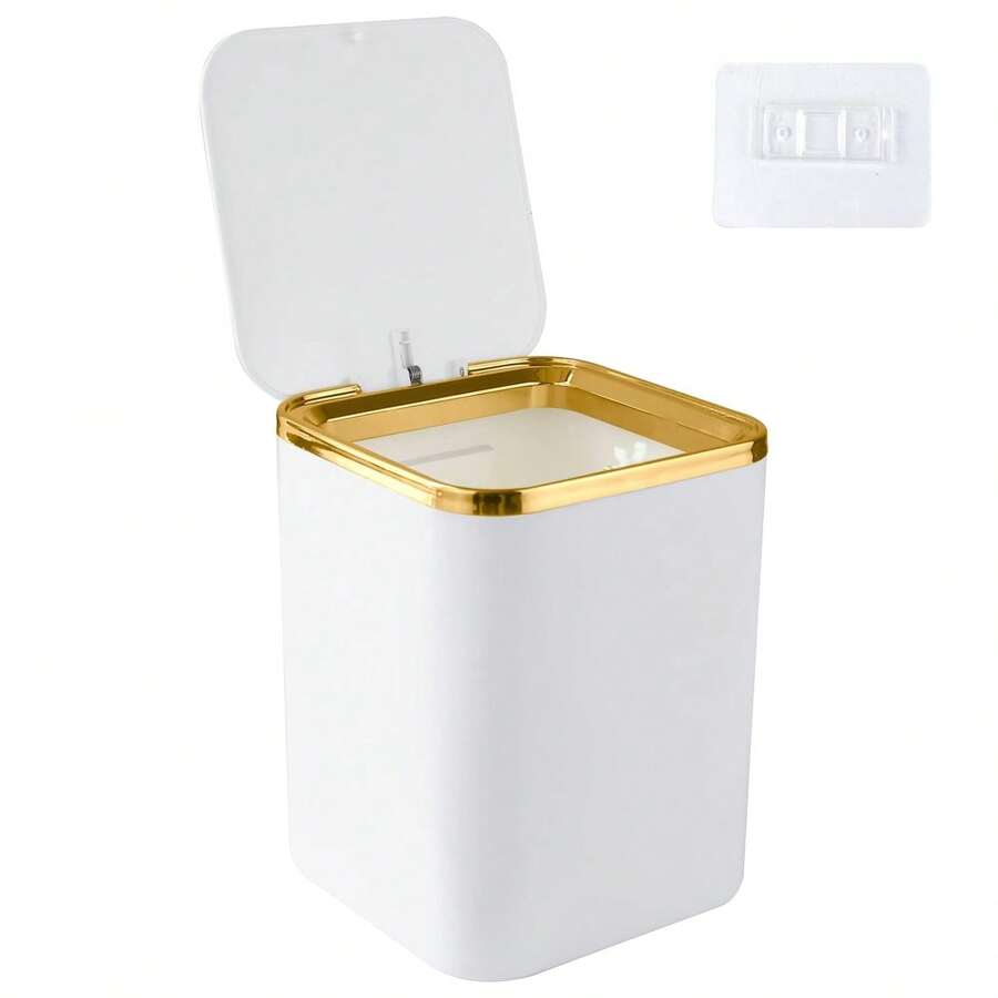 Papelera pequeña con tapa, 2.8 litros, mini papelera de mesa, adecuada para restaurantes, baños, oficinas, dormitorios, hecha de material ABS, ligera y lujosa (Blanco, 1 pieza) - Papelera de escritorio - Ver 1