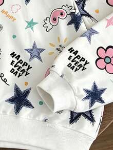 Teen Girls Minimalist Design Cute Sweet All-Over Print Sweatshirt, Autumn/Winter New Comfortable Top, Fashionable Versatile - Multicolor - View 5