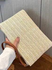 1pc Women's Straw Woven Clutch Bag Bohemian Style Summer Beach Straw Wallet Zipper Wristlet, Suitable For Any Occasion Such As Work, Business, Dating - Khaki - View 7