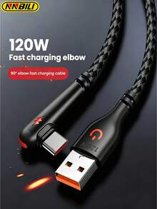 Cavo di ricarica dati NNBILI USB a Type-C, piegato a 90 gradi, 120W 6A max, ricarica super veloce, compatibile con Samsung S25 26 24 S23 S22, 17/15/14/13/12, compatibile con Redmi K80/K70/K50/K60, P40/Mate 40 e altri dispositivi di ricarica Type-C, adatto per giochi, caricabatterie per auto, ecc. - multicolore - Visualizzare 2