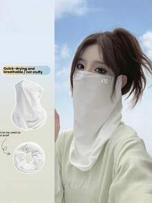 Summer Ice Silk Women's Sun Protection Face Mask Full Face Coverage Breathable Cycling Travel Versatile Headscarf UV Protection Lightweight Cooling Face Veil (Letter Position Randomly Sent Left Or Right) - Multicolor - View 11