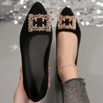 Sepatu Flat Wanita Fashion Hitam Suede Ujung Lancip Bagian Atas Rendah, Gaya Korea Serbaguna Sepatu Kerja Kasual Nyaman Sol Lembut untuk Berbelanja, Kencan, dan Pemakaian Sehari-hari