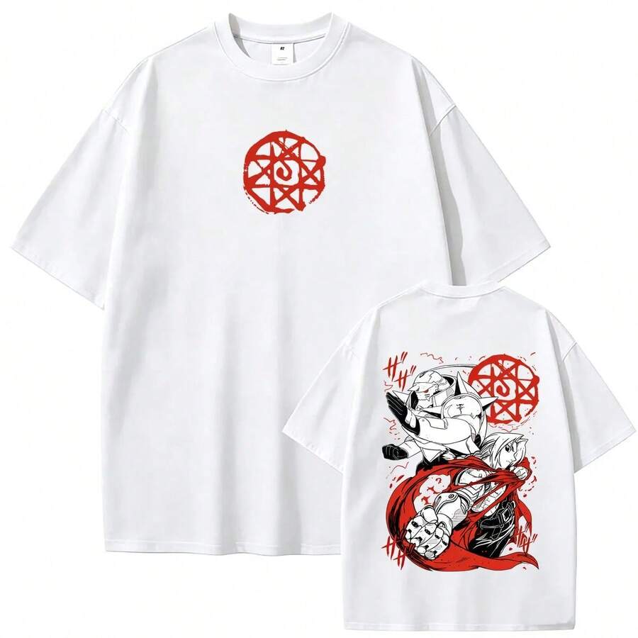Anime Fullmetal Alchemist T Shirts Manga Edward Elric Graphic T-Shirt Men Women Fashion Oversized Streetwear Male Casual Tshirt - White - View 1