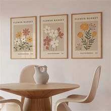 3er/Set Blumen- und Pflanzen-Leinwandkunst-Set, Blumenmarkt-Ausstellungsplakate, beige abstrakte Blumen-Kunst-Drucke, Pflanzen- und Blumen-Drucke für Zuhause, Büro, Wohnzimmer und Schlafzimmer Dekoration, rahmenlos - A - Übersicht 4