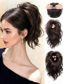 Wig Ekor Kuda Keriting Putri Duyung Alami Tanpa Sambungan Sanggul Tinggi Ikat Rambut Praktis untuk Menata Rambut Panjang - MultiWarna - View 1