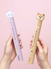 1 buah warna acak/4 buah penggaris kartun hewan peliharaan lucu, seri Furry Town, penggaris lurus 15cm. - D-Beraneka Warna - View 7