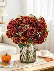 1/3pcs Artificial Peony Silk Ball Bouquet Artificial Rose Fake Flowers, Suitable For Spring/Autumn Decoration, Wedding, Home, Restaurant, Kitchen, Back To School Season, Outdoor Decoration, Autumn Decoration - Orange - View 6