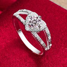 925 Sterling Silver Plated Heart AAAAA Zirconia Ring For Woman Fashion Wedding Engagement Party Gift Charm Jewelry - Silver - View 5