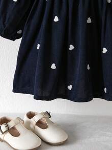 Baby Girl Heart-Shaped Embroidered Casual Lace Patchwork Dress - Navy Blue - View 9