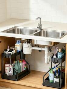 2-Tier Pull-Out Under Sink Storage Rack, Multi-Function Under Sink Organizer, Space-Saving Detachable Storage Rack, Suitable For Kitchen Bathroom Cabinet Sink Storage, Christmas Decor Home, Kitchen Decor, Kitchen Essential, Storage Organizer, Dish Drying Rack, Kitchen Storage Organisers, Fall Decor For Home, Home Decor, Halloween Decoration, Christmas Home Decor, Home Essentials - Multicolor - View 2