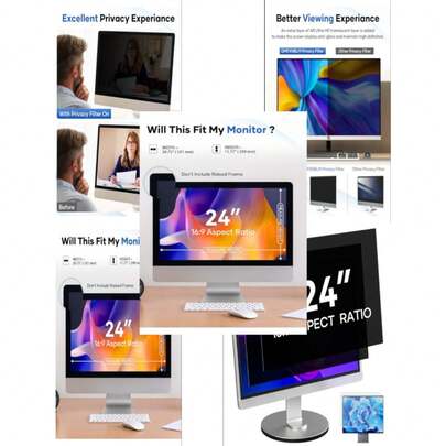 24 Inch Computer Privacy Screen For 16:9 Aspect Ratio Widescreen Monitor, Eye Protecting Anti-Glare Blue Light Display Screen Privacy Protection, Removable Anti-Scratch Coating