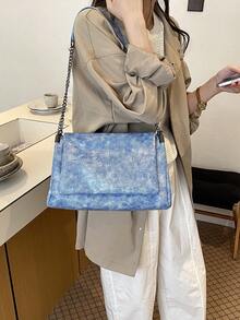 Dedoo 新款黑色搖滾風翻蓋波希米亞大容量通勤女包 - 藍色 - 查看 7