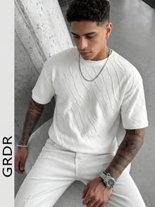 GRDR Minimalist Textured Short Sleeve T-Shirt, Casual Commuter Versatile Top For Men, Summer - White - View 2