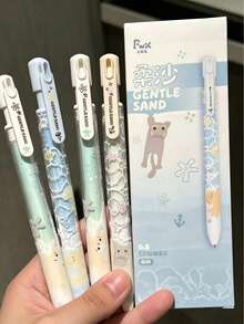 4/1pc Ocean Sand Cat Retractable Gel Pen, CS Tip 0.5mm Black Quick-Dry Gel Ink, Cute Aesthetic Stationery, Suitable For Students, Exams, Learning, School Use - Multicolor - View 7