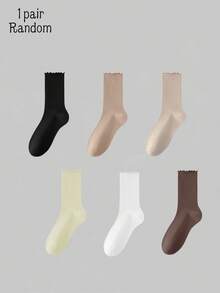 1/5/10 Pasang Kaos Kaki Wanita Musim Gugur dengan Manset Berkerut, Kaos Kaki Setengah Betis Bergaris Netral untuk Pakaian Sehari-hari Kembali ke Sekolah - MultiWarna - View 9