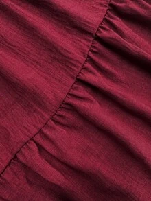 Women's Plus Size Burgundy Layered Skirt, Autumn Long Woven Fabric Skirt, Flowy Ruffle Design, Slightly Elastic, Comfortable To Wear - Red - View 8