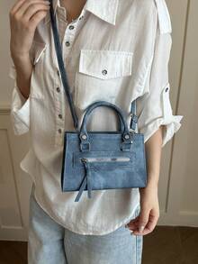 Mini New Fashion Zipper Decor Handbag, Suitable For Parties, Gatherings, Outings, Vacations, Shopping And Daily Use, Can Store Coins, Phones, Also Can Be Used As Work Bag For White-Collar, College Students And Office Workers, Elegant Women's Bag - Blue - View 3