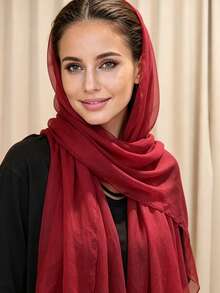 1 buah Jilbab Panjang Katun Arab Warna Polos Pelindung Matahari Cocok untuk Masjid - Merah - View 8