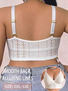 1pc Casual Comfortable Minimalist Plus Size Women's Bra With Lace Patchwork, Wireless Soft Comfortable Lingerie - White - View 2