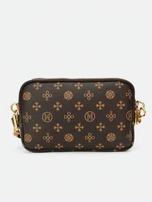 New Fashion Classic Versatile Solid Color PU Waterproof Fabric Rhombus Design Vintage Metal Decor Square Shoulder Bag - Coffee - View 12