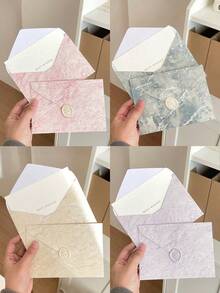 1/5 Set Faux Gold Foil Envelope Greeting Card Set, Minimalist Wedding Party Invitation And Card, Holiday Card, Romantic Gold Foil Greeting Card, Blessing Card, Message Card, Holiday Party Thank You Envelope Set With Seal Sticker And Greeting Card - Gilding - View 1