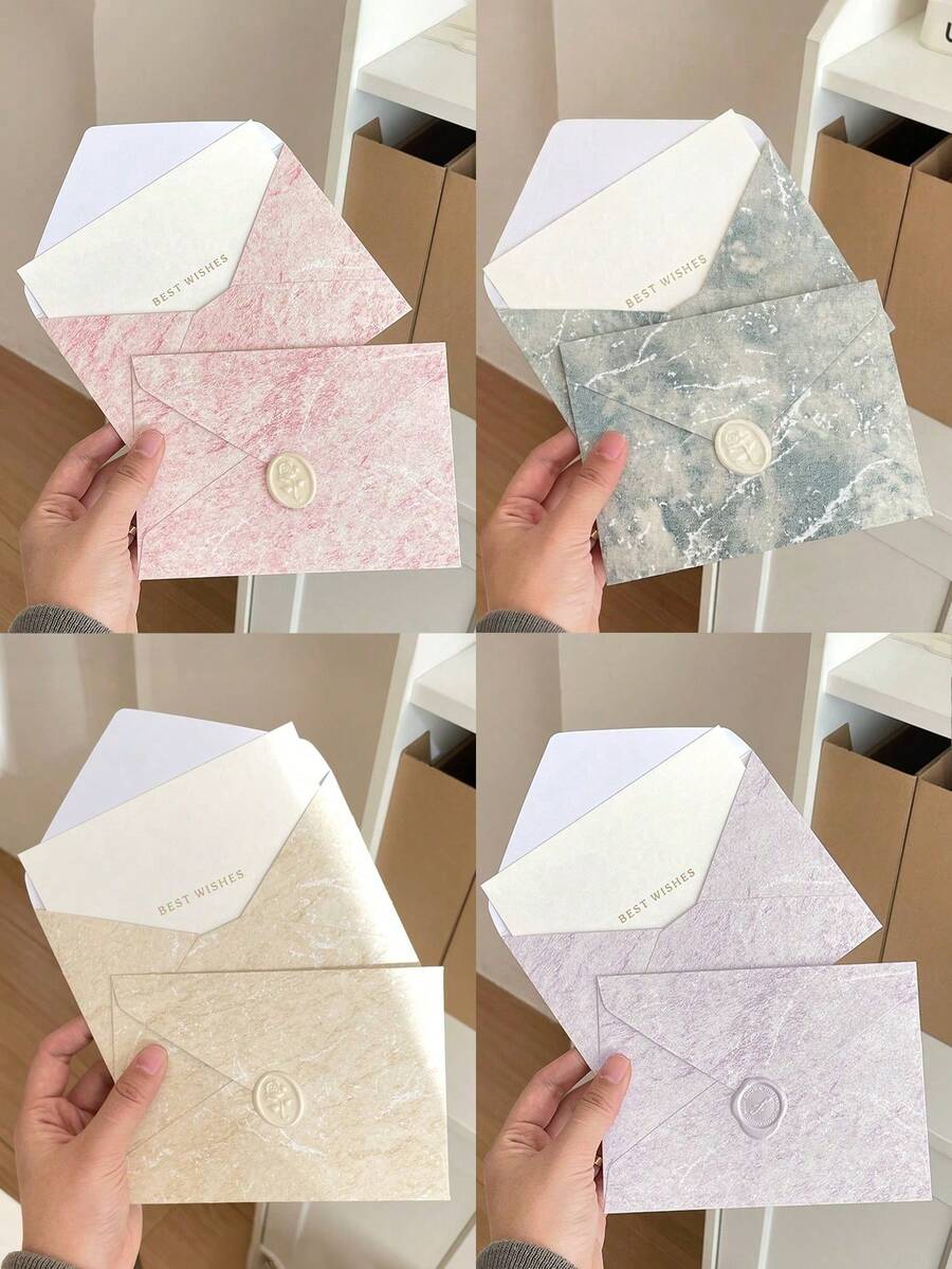 1/5 Set Faux Gold Foil Envelope Greeting Card Set, Minimalist Wedding Party Invitation And Card, Holiday Card, Romantic Gold Foil Greeting Card, Blessing Card, Message Card, Holiday Party Thank You Envelope Set With Seal Sticker And Greeting Card - Gilding - View 1