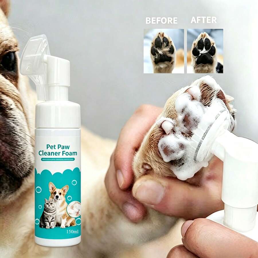Pet Paw Cleaner Foam With Brush - No Rinse Waterless Paw Wash For Dogs & Cats, Deodorization Gentle Foaming Cleanser For Dirty Paws, Quick & Easy To Use 5.071floz - View 1
