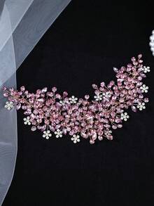 1件浪漫粉色水晶新娘髮藤皇冠，金色奢華花卉水鑽頭飾，適合新娘、伴娘、婚禮、Cosplay、舞會派對珠寶 - 淺粉色 - 查看 3