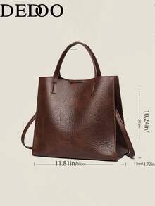 Women's Tote Bag, Solid Color, Soft Textured PU Leather, Large Capacity, Multi-Layer Storage, Campus Backpack, Suitable For University Campus - Brown - View 9