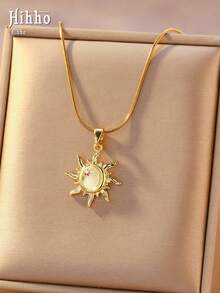 Hihho 1 pièce Collier bohème vintage Soleil & Lune avec étoile en zircone étincelante, accessoire polyvalent pour les femmes - Soleil - Voir 3