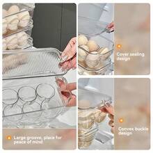 Egg Carton Refrigerator Storage Box, Household Kitchen Plastic Food Storage Container, Rectangular Egg Tray Egg Holder - Multicolor - View 3