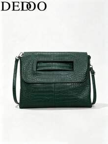 Dedoo Tas Selempang Kulit Sintetis Motif Buaya Vintage dengan Penutup, Tali Bahu yang Dapat Diatur, Kapasitas Besar, Cocok untuk Kantor, Sehari-hari, Pesta, Tas Sekolah, Kampus Universitas - Hijau - View 2